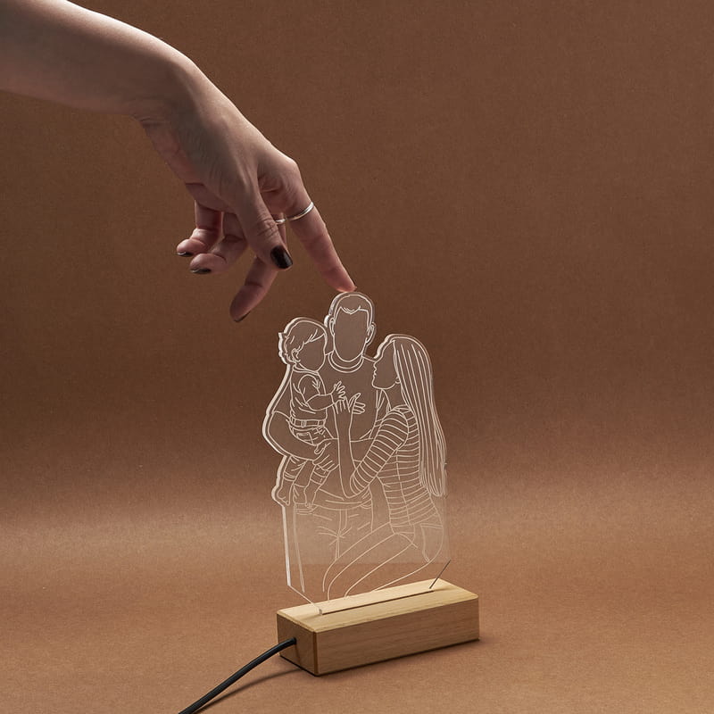 Canım Ailem Fotoğraflı Line Art Led Lamba