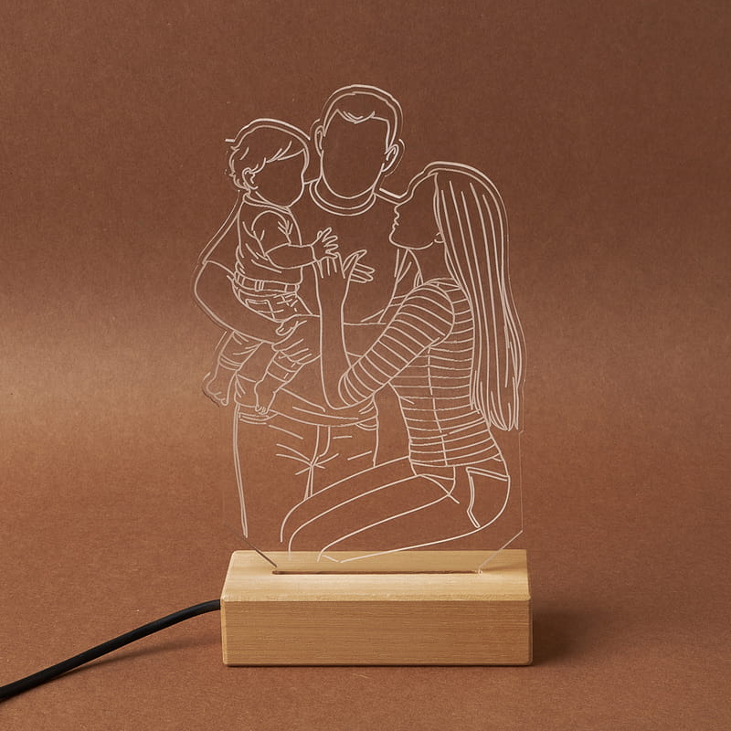 Canım Ailem Fotoğraflı Line Art Led Lamba