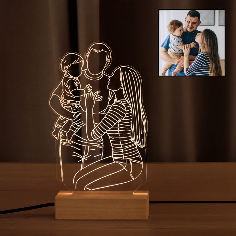 Canım Ailem Fotoğraflı Line Art Led Lamba