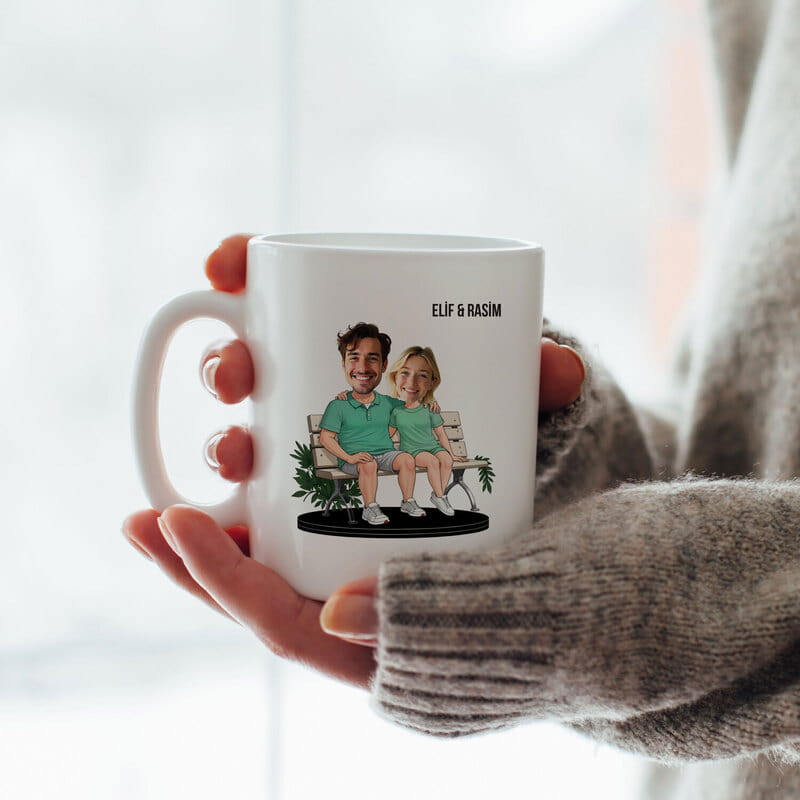 Çift Karikatürlü Kişiye Özel Kahve Kupası
