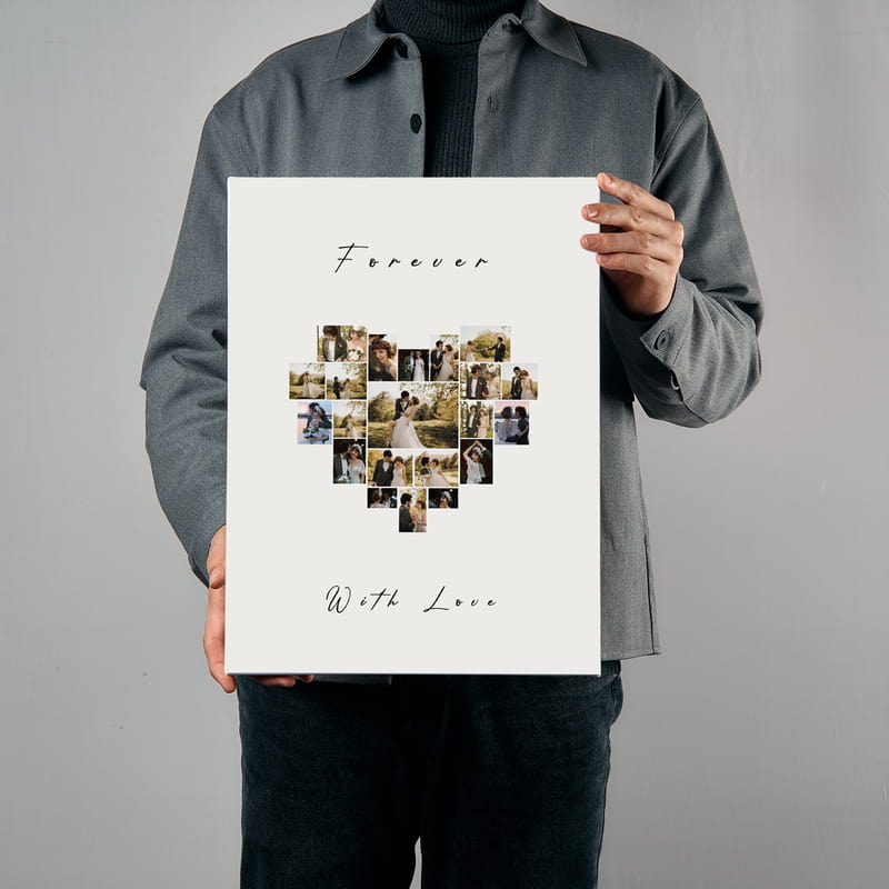 Çiftlere Özel Forever With Love Kalp Kolajlı 30x40 Kanvas Tablo