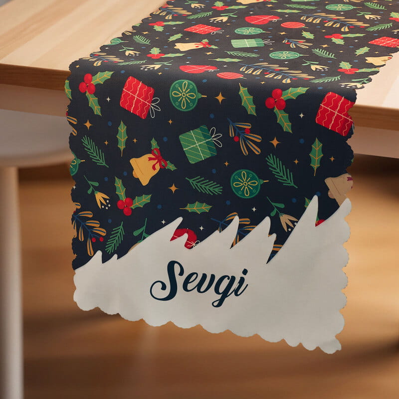 Çiftlere Özel İsimli Yeni Yıl Masa Örtüsü Runner
