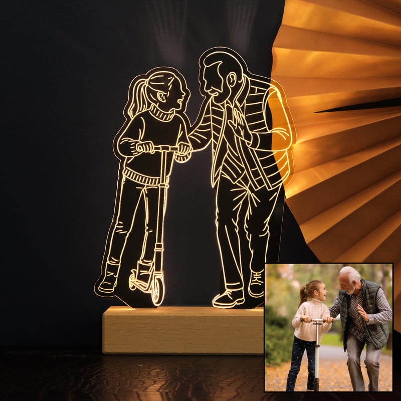 Dedeye Hediye Babalar Günü Line Art Led Lamba