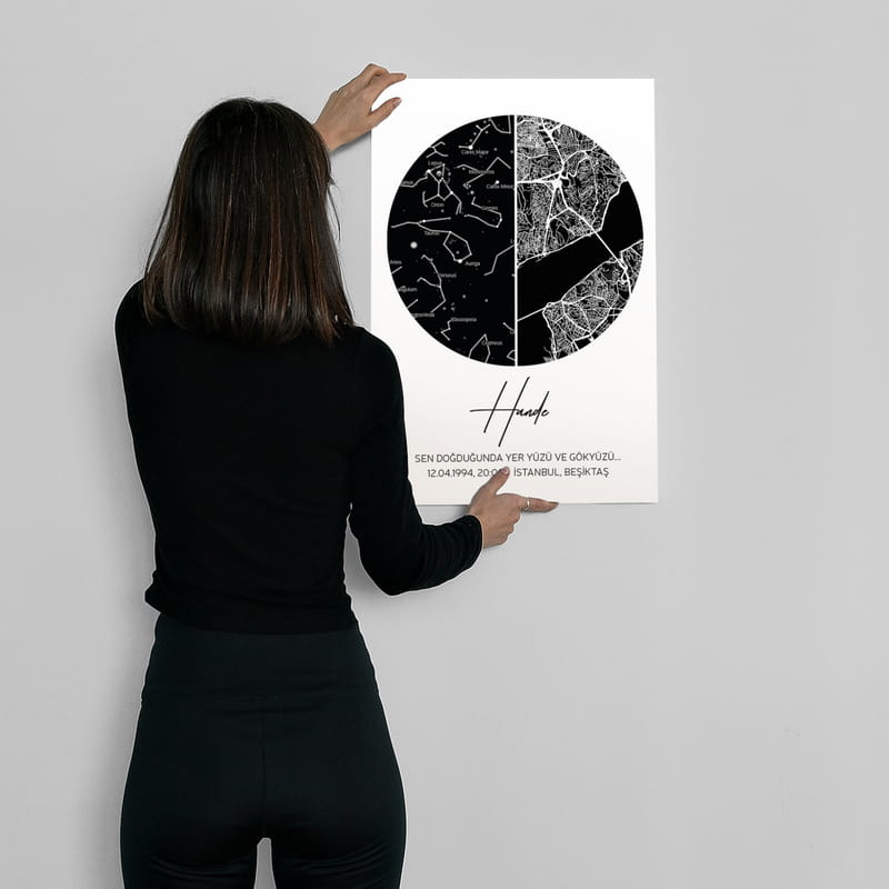 Doğum Günü Hediyesi Gökyüzü ve Konum Tasarımlı 40x60 Kanvas Tablo