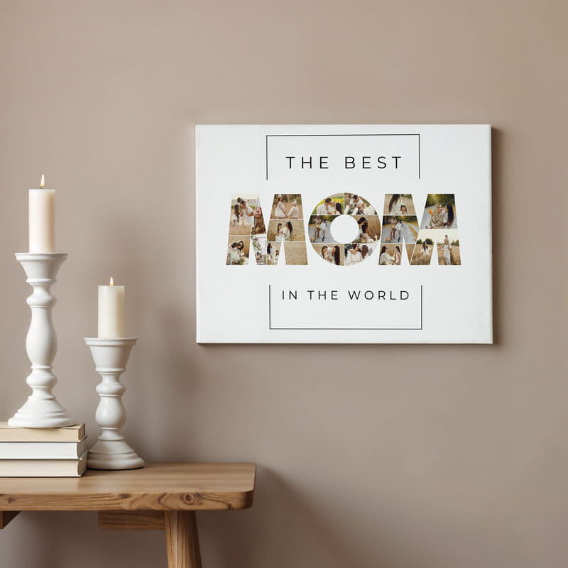 Dünyanın En İyi Annesine MOM Kolaj Fotoğraflı Kanvas Tablo - 30x40