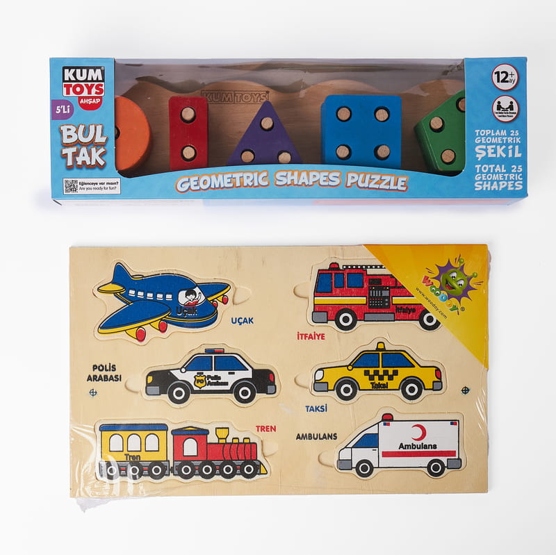 Eğitici Ahşap Puzzle Setli Ahşap Oyuncak Kutusu - Oyun Matı Hediyeli