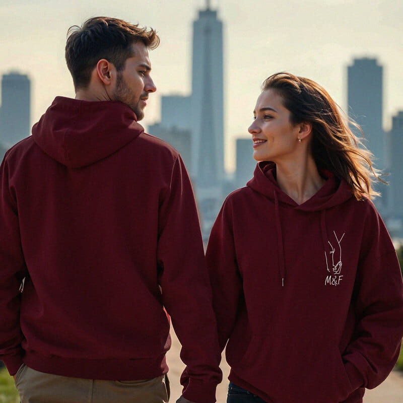El Ele Tutuşan Aşıklar Kapşonlu Sweatshirt Sevgili Kombini - %100 Pamuklu Kumaş