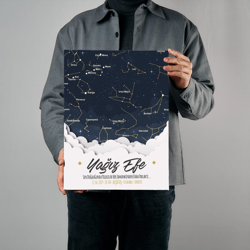 Erkek Çocuğa Doğduğu Gün Yıldız Haritası Kanvas Tablo - 30x40