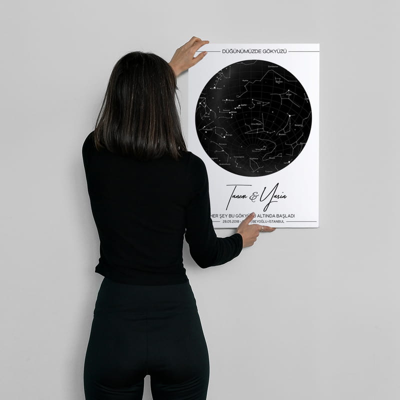 Evlilik Yıldönümüne Yıldız Haritası Tasarımlı Kanvas Tablo 40x60