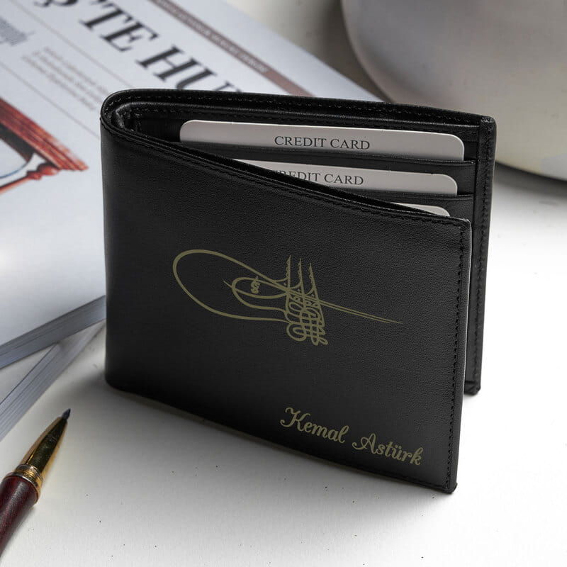 Fatih Sultan Mehmet Tuğralı Deri Cüzdan - Hakiki Deri