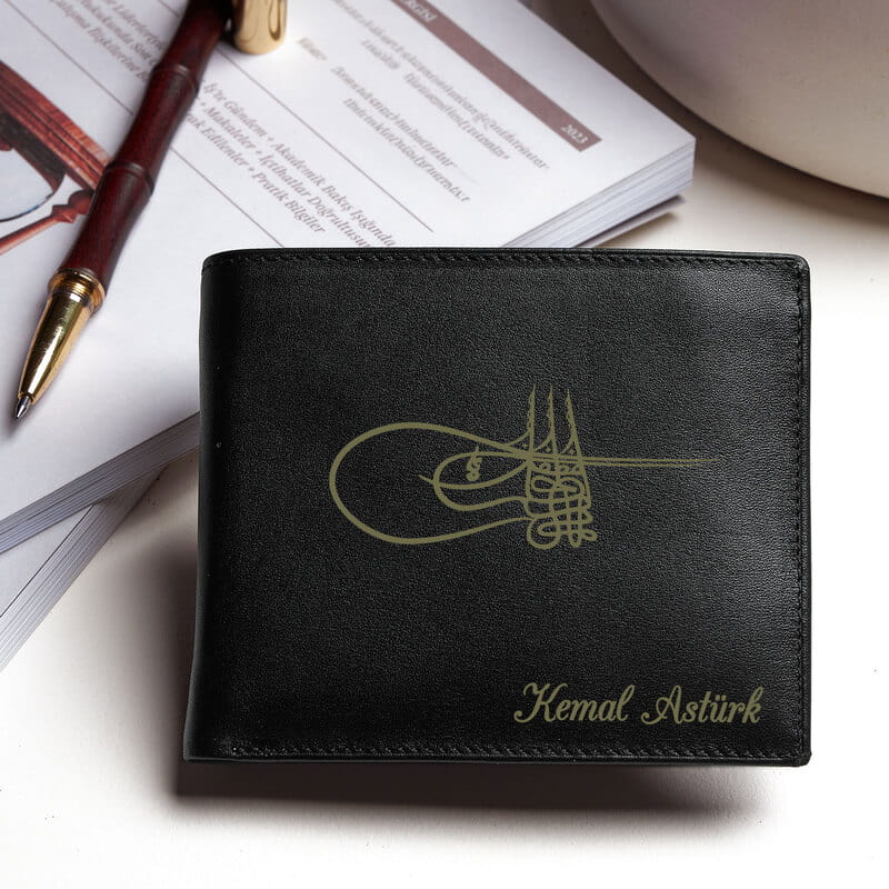 Fatih Sultan Mehmet Tuğralı Deri Cüzdan - Hakiki Deri