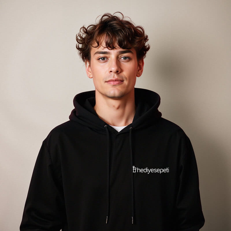 Firma Logo Baskılı Kapşonlu Sweatshirt - %100 Pamuklu Kumaş