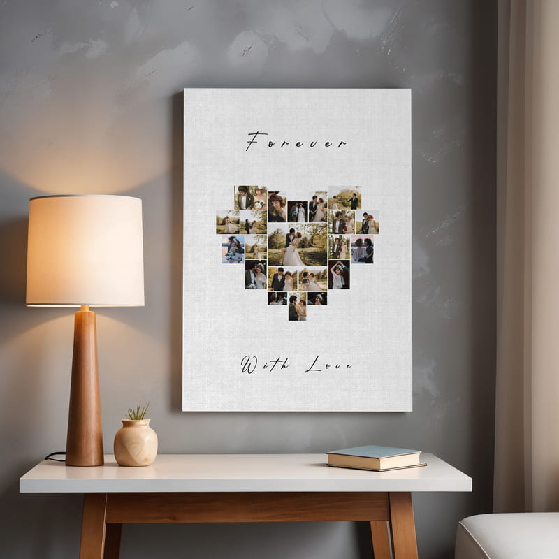 Forever With Love Kalp Kolaj Fotoğraf Basklı 40x60 Kanvas Tablo