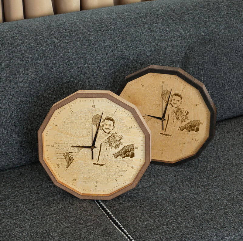 Fotoğraf İşlemeli Ahşap Dekoratif Duvar Saati