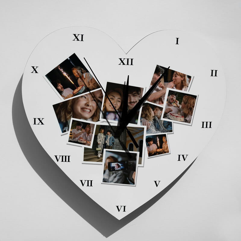 Fotoğraf Kolajlı Kalp Duvar Saati