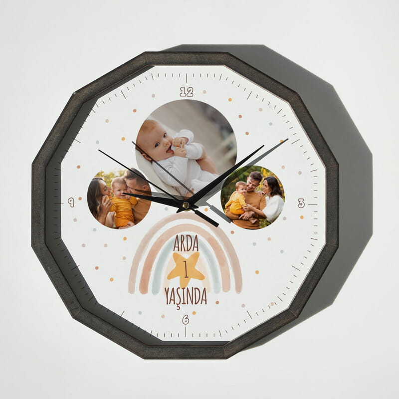 Fotoğraflı Bebek ve Çocuk Odası Ahşap Duvar Saati