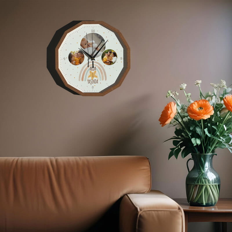Fotoğraflı Bebek ve Çocuk Odası Ahşap Duvar Saati