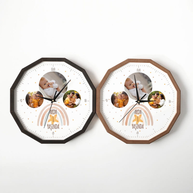 Fotoğraflı Bebek ve Çocuk Odası Ahşap Duvar Saati