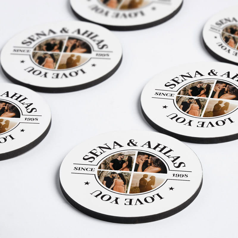 Fotoğraflı İsme Özel 6'lı Bardak Altlığı Seti