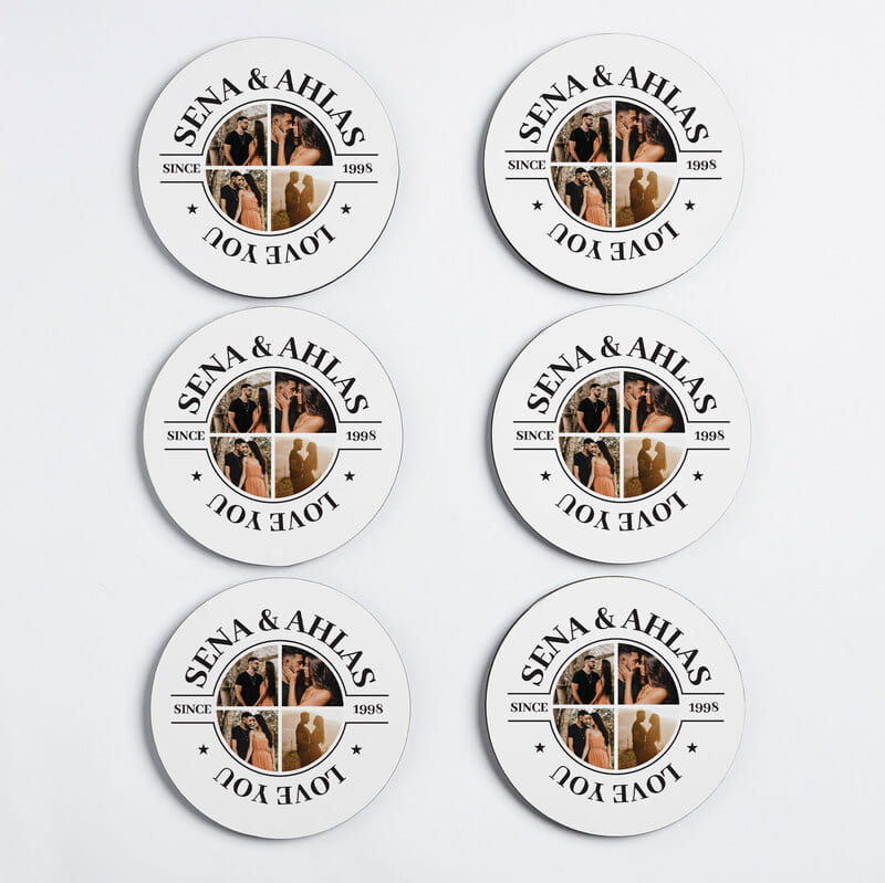 Fotoğraflı İsme Özel 6'lı Bardak Altlığı Seti