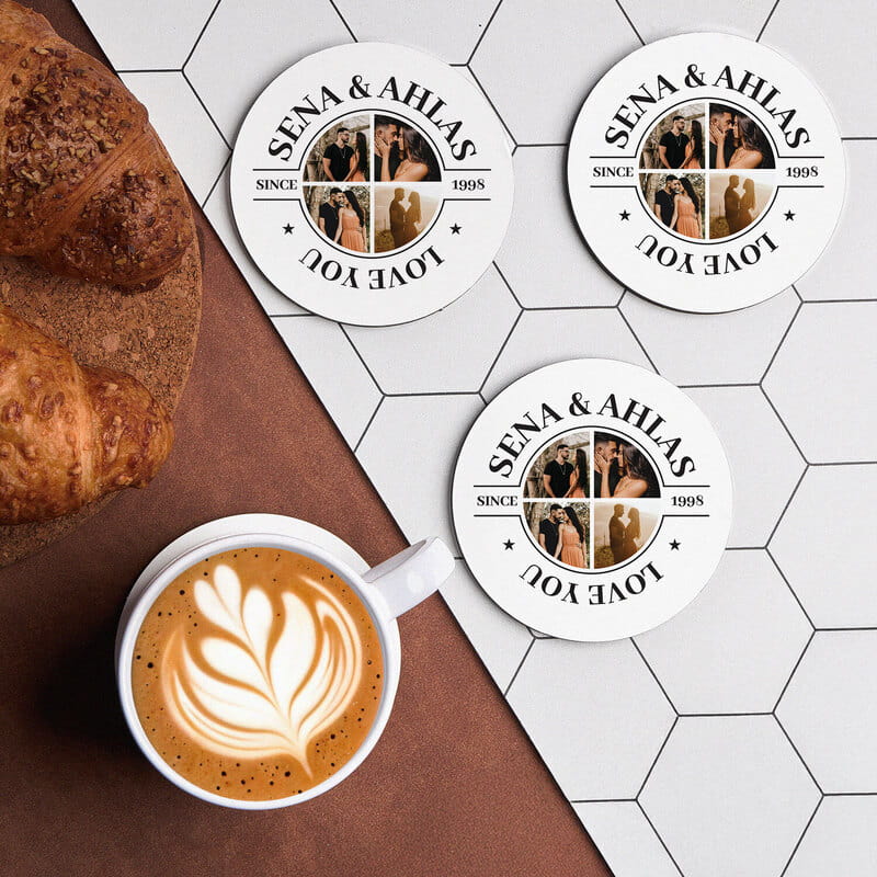 Fotoğraflı İsme Özel 6'lı Bardak Altlığı Seti