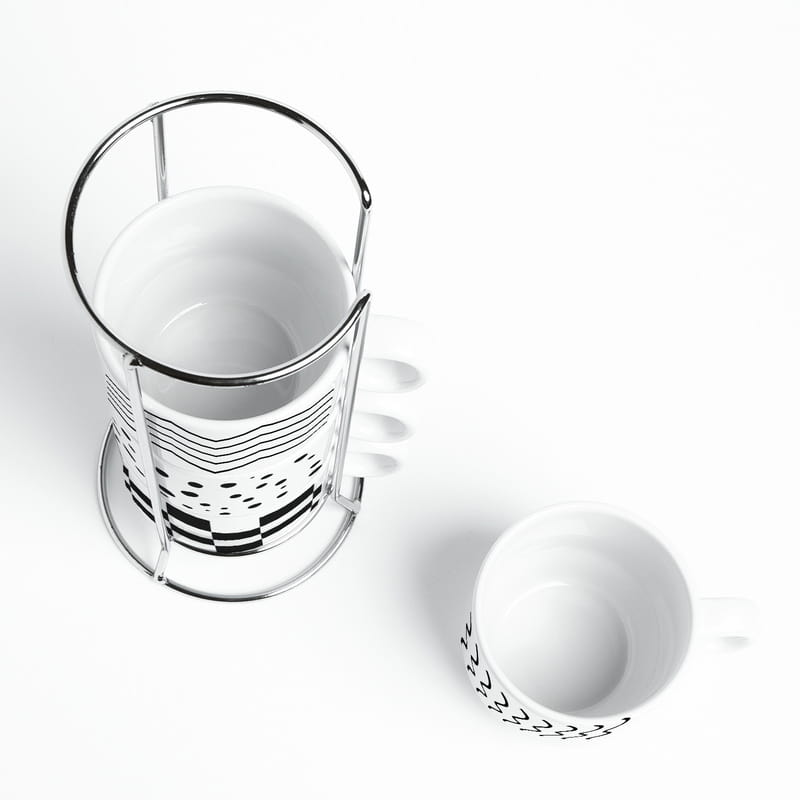 Geometrik Desenli 4'lü Set Standlı Fincan Takımı