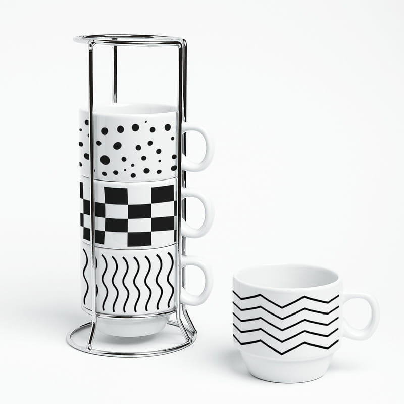 Geometrik Desenli 4'lü Set Standlı Fincan Takımı