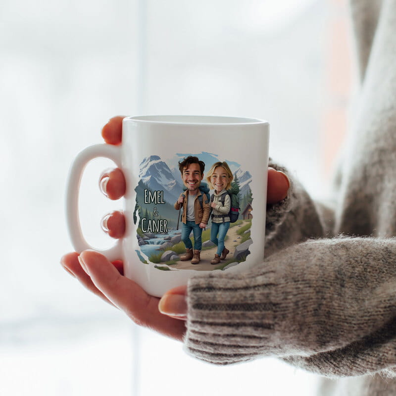 Gezgin Aşıklar Karikatür Tasarımlı Kupa