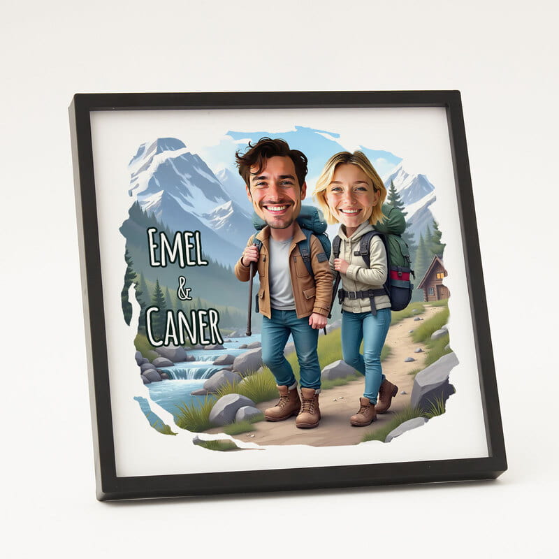 Gezi Sever Çiftlere Karikatür Tasarımlı Hediye Çerçeve