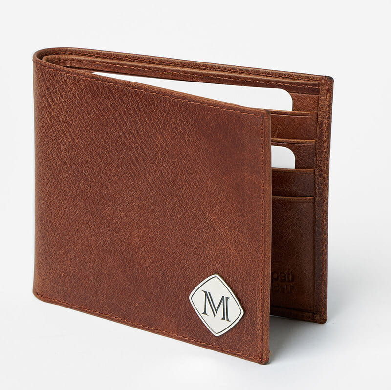 Gümüş Harf İşlemeli Vintage Deri Cüzdan