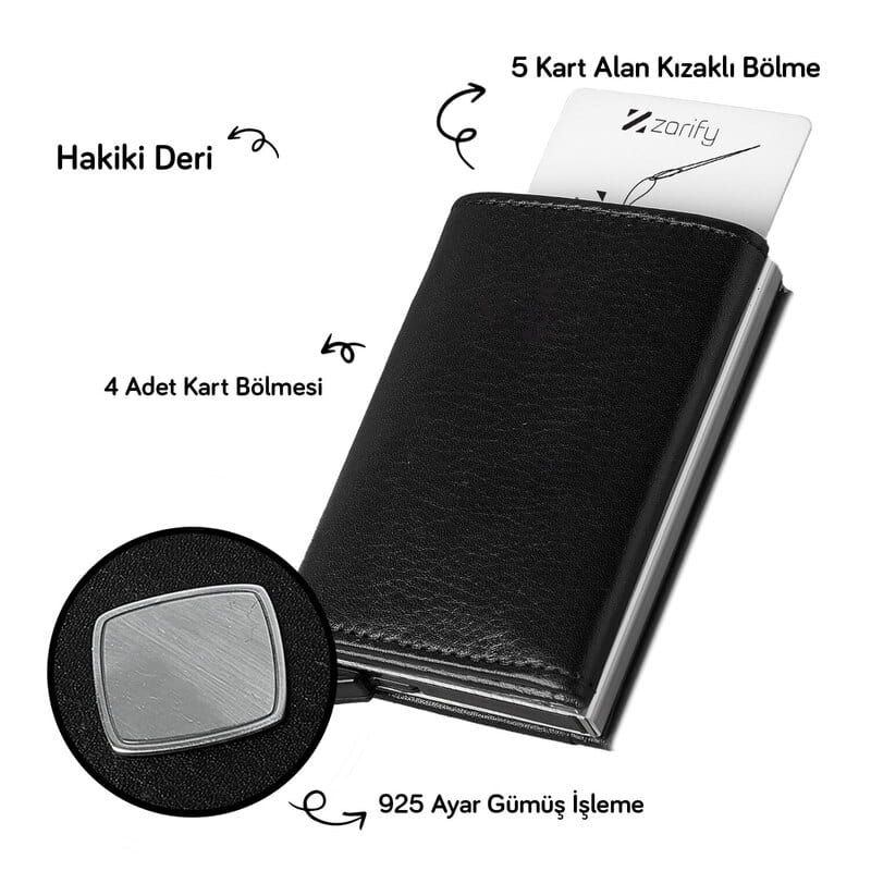 Gümüş Monogram Harfli Otomatik Deri Cüzdan