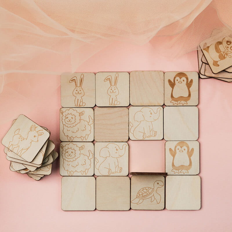 Hafıza Eğitimi Ahşap Sevimli Hayvanlar Eşleştirme Oyunu