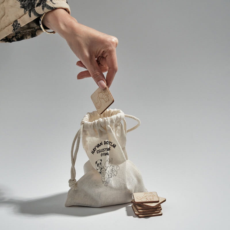 Hafıza Eğitimi Ahşap Sevimli Hayvanlar Eşleştirme Oyunu