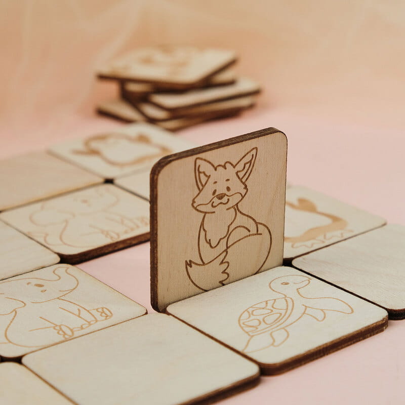 Hafıza Eğitimi Ahşap Sevimli Hayvanlar Eşleştirme Oyunu