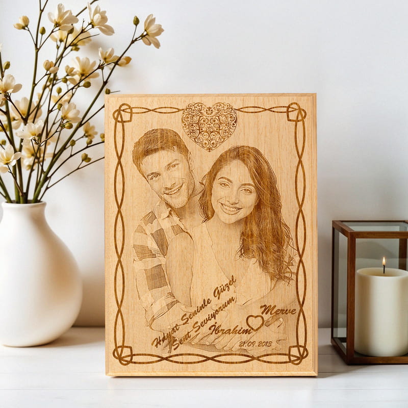 Hayat Seninle Güzel Mesajlı Ahşap foto