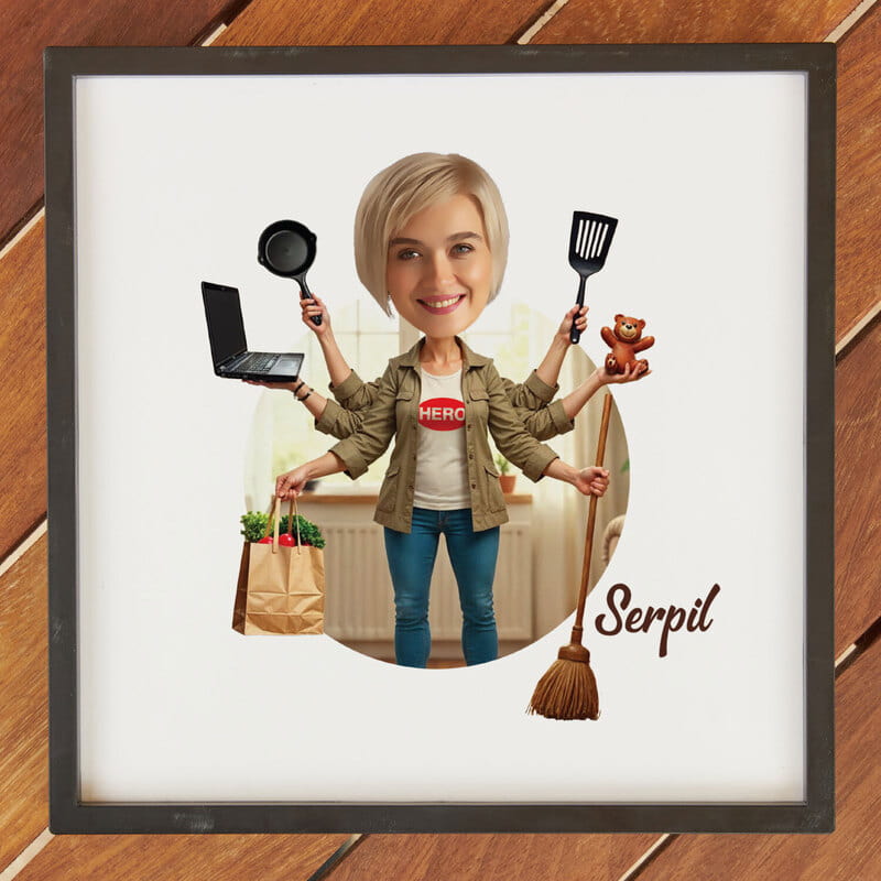 Her İşin Kahramanı Annem Karikatür Tasarım Çerçeve
