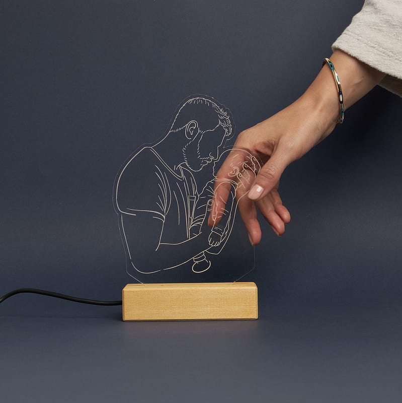 İlk Babalar Günü Hediyesi Fotoğraflı Line Art Led Lamba