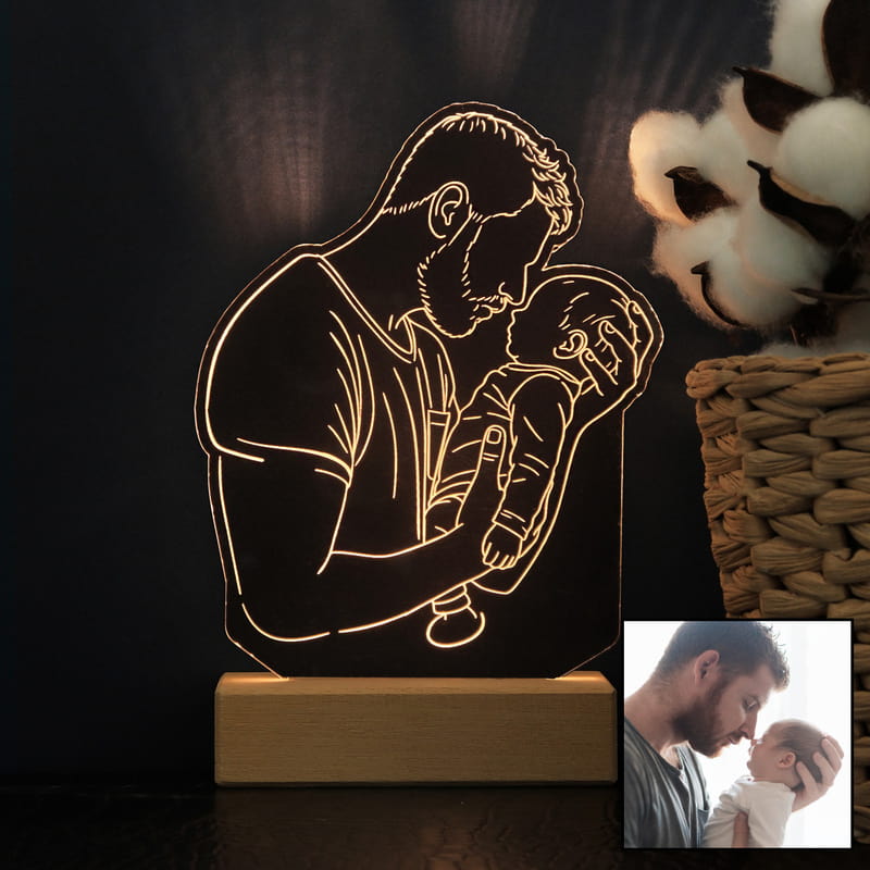 İlk Babalar Günü Hediyesi Fotoğraflı Line Art Led Lamba
