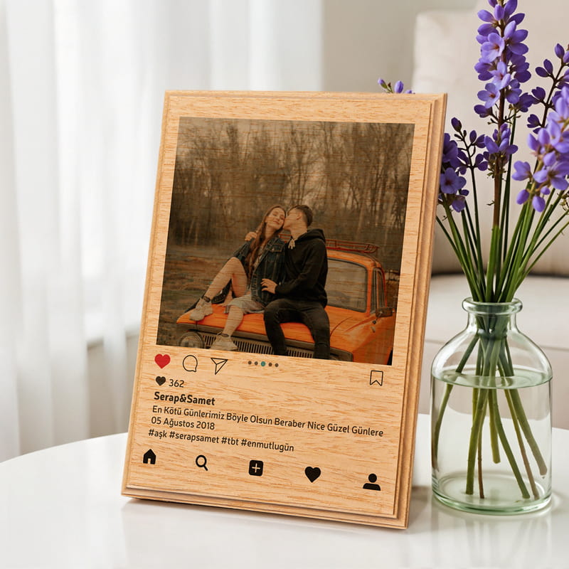 Instagram Tasarımlı Baskılı Mini Ahşap Foto