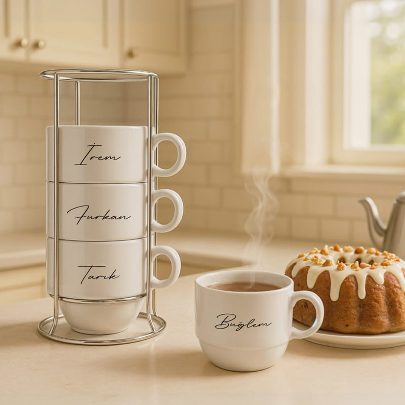İsme Özel 4'lü Standlı Fincan Seti