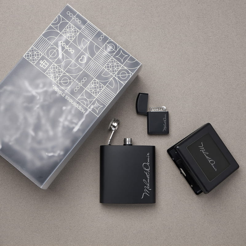 İsme Özel Çakmak Tabaka Matara Erkek Hediye Seti