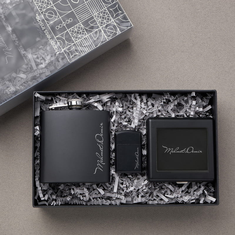 İsme Özel Çakmak Tabaka Matara Erkek Hediye Seti