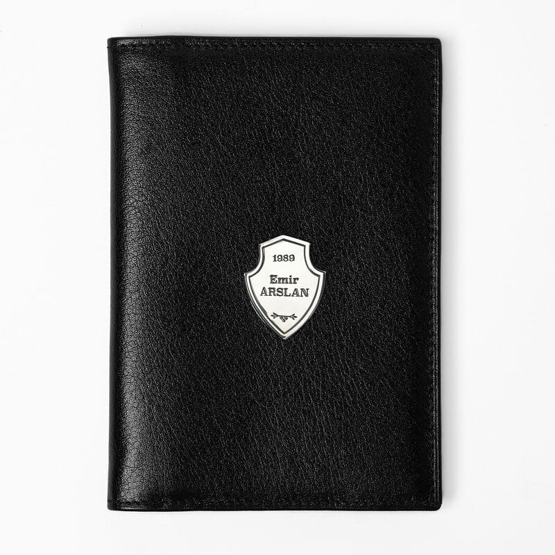 İsme Özel Gümüş Arma Tasarımlı Deri Pasaportluk