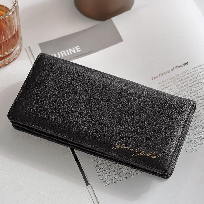 İsme Özel İmza Stilli Telefon Bölmeli El Cüzdanı