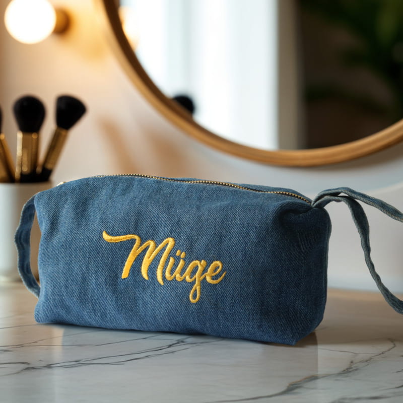 İsme Özel Kot Makyaj & El Çantası