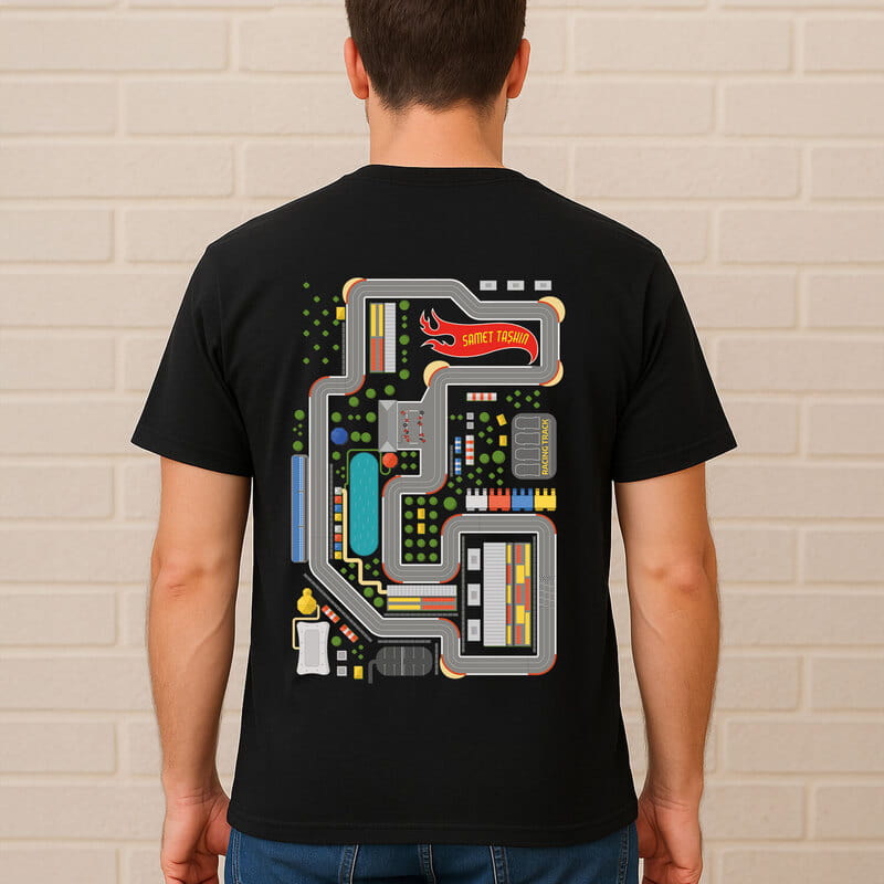 İsme Özel Pist Baskılı Eğlenceli Baba Tişörtü