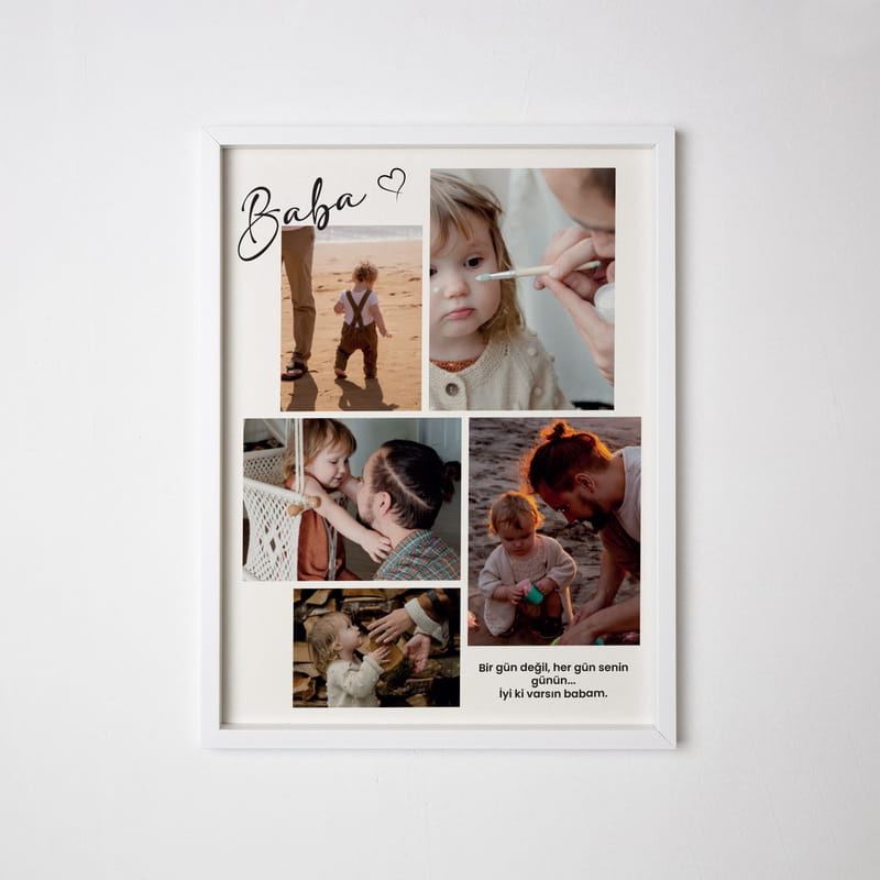 İyi ki Babam Fotoğraf Kolajlı Kişiye Özel Çerçeve