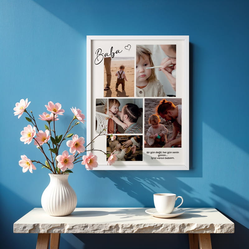 İyi ki Babam Fotoğraf Kolajlı Kişiye Özel Çerçeve