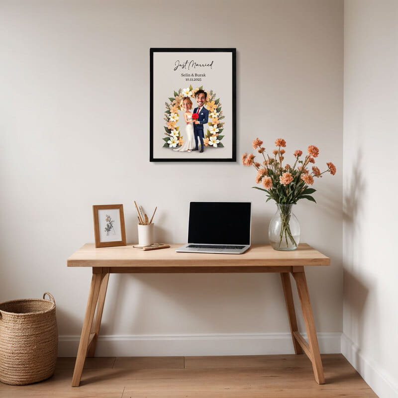 Just Married Karikatür Tasarımlı Karikatür Çerçeve