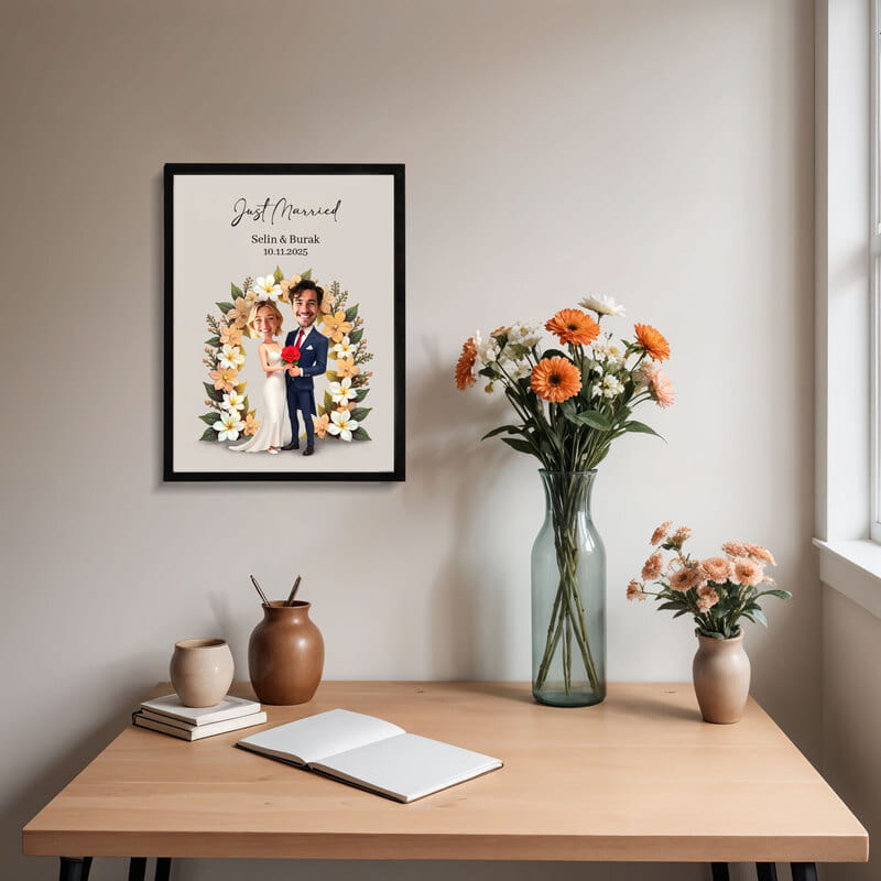 Just Married Karikatür Tasarımlı Karikatür Çerçeve